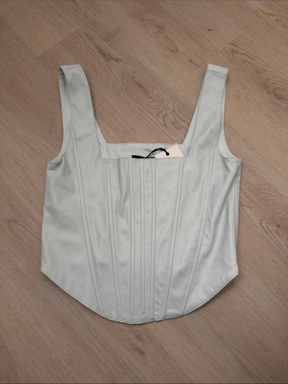 7 For All Mankind Square-Neck Corset Top Light Blue Medium NWT